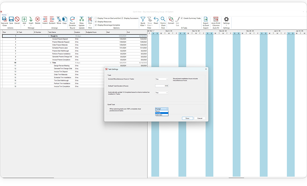 SI Project Management Hover Card